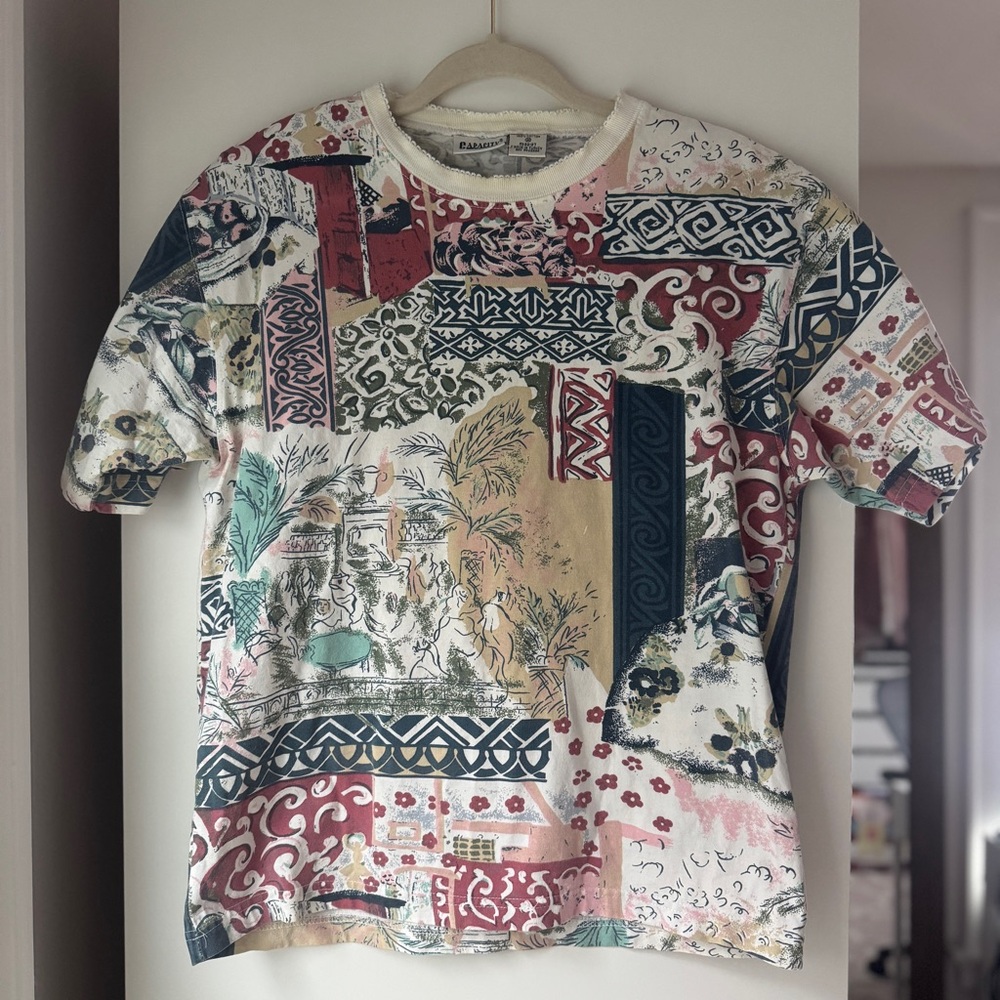 VINTAGE 80s90s | CAPACITY KNITS COTTON BEACH VIBES GRAPHIC GRAFFITI UNIQUE SHIRT